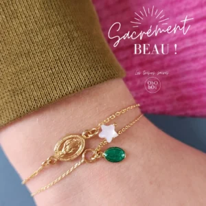Bracelet médaille miraculeuse verte