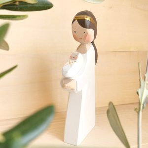 Figurine en bois de la Vierge Marie à l'enfant, cadeau artisanal idéal pour un baptême ou une première communion